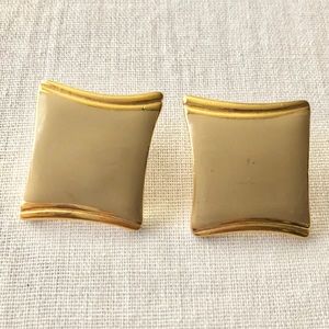 Trifari vintage gold tone beige square earrings